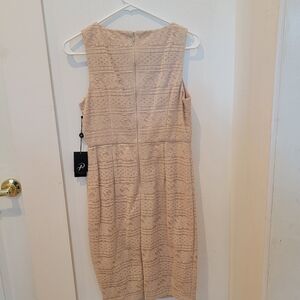 Adrianna Papell Women's Petite Vintage Stripe LACE Sheath Dress, Natural, 6P